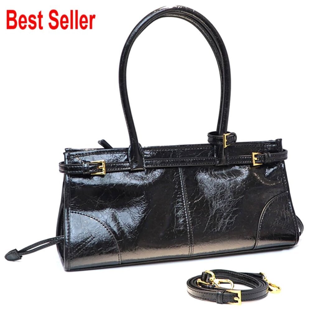 Structured Faux Leather Crossbody Shoulder Bag with Detachable Strap